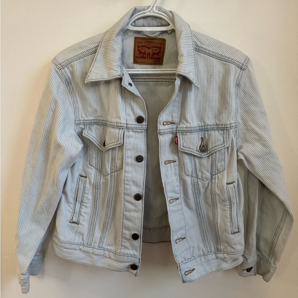 Levi's White and Gray Striped Denim Jacket